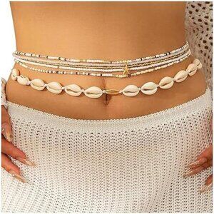 Boho Shell and Beaded Waist Chain Belt – Beach Body Jewelry for Women